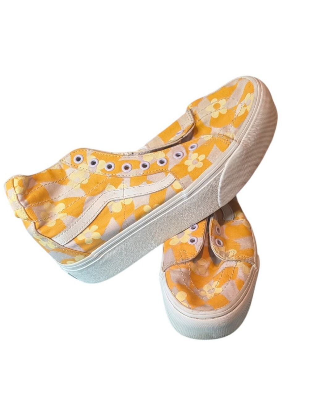 Vans Sk8-Hi Floral Orange Yellow Platform High Top Sneakers M 8 W 9.5
